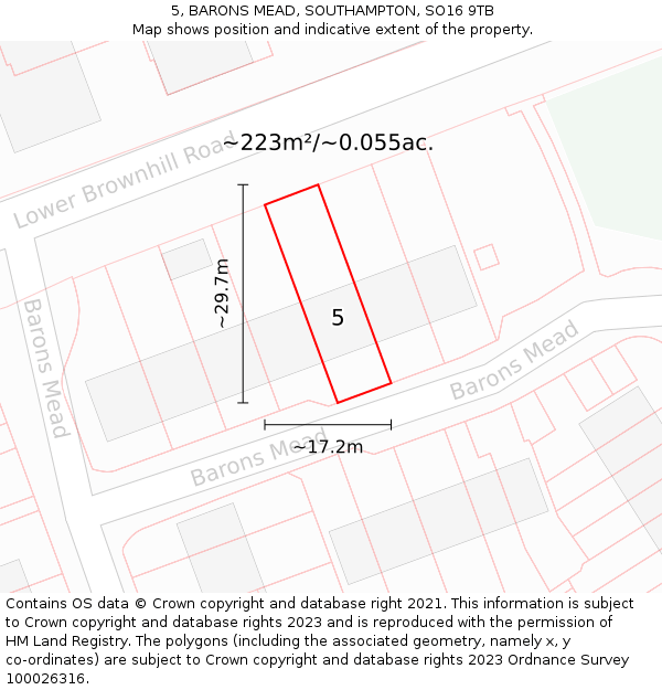 5, BARONS MEAD, SOUTHAMPTON, SO16 9TB: Plot and title map