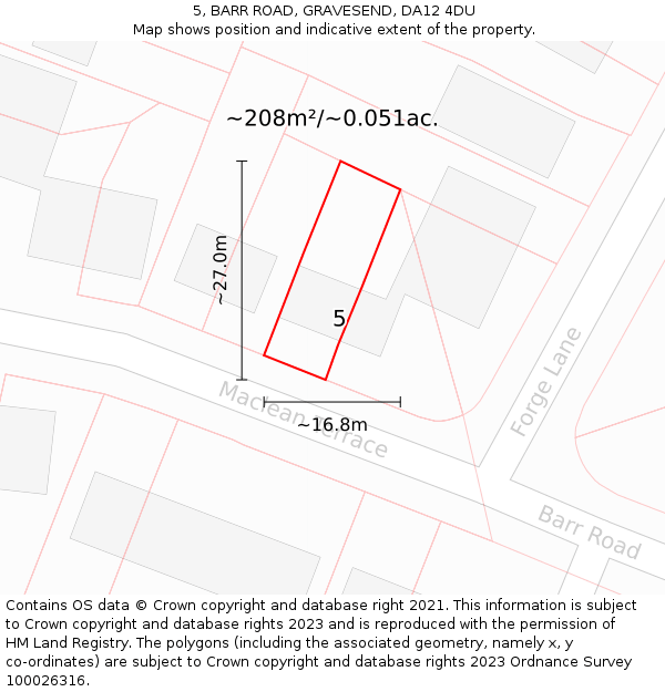5, BARR ROAD, GRAVESEND, DA12 4DU: Plot and title map