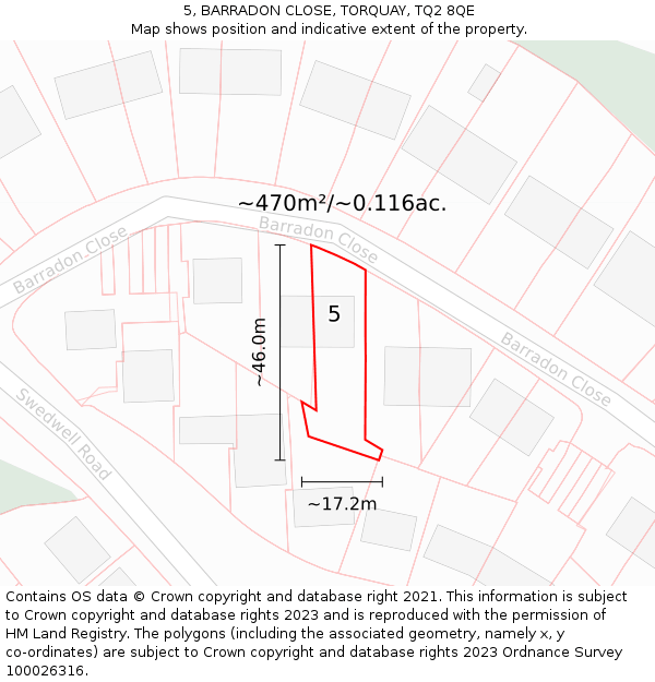 5, BARRADON CLOSE, TORQUAY, TQ2 8QE: Plot and title map