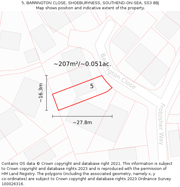 5, BARRINGTON CLOSE, SHOEBURYNESS, SOUTHEND-ON-SEA, SS3 8BJ: Plot and title map