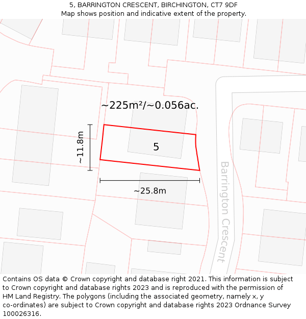 5, BARRINGTON CRESCENT, BIRCHINGTON, CT7 9DF: Plot and title map
