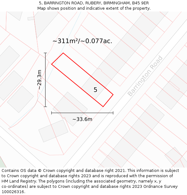 5, BARRINGTON ROAD, RUBERY, BIRMINGHAM, B45 9ER: Plot and title map