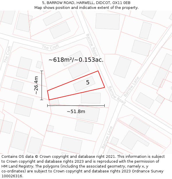 5, BARROW ROAD, HARWELL, DIDCOT, OX11 0EB: Plot and title map
