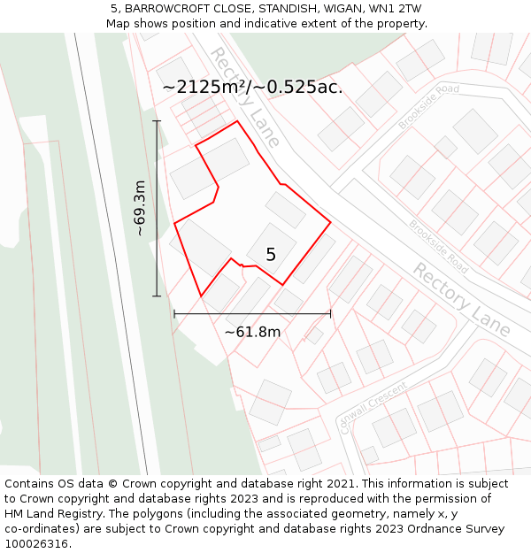 5, BARROWCROFT CLOSE, STANDISH, WIGAN, WN1 2TW: Plot and title map