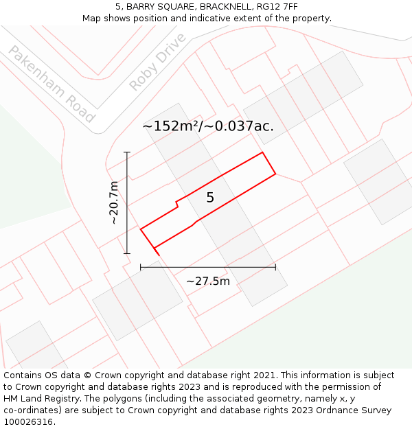 5, BARRY SQUARE, BRACKNELL, RG12 7FF: Plot and title map