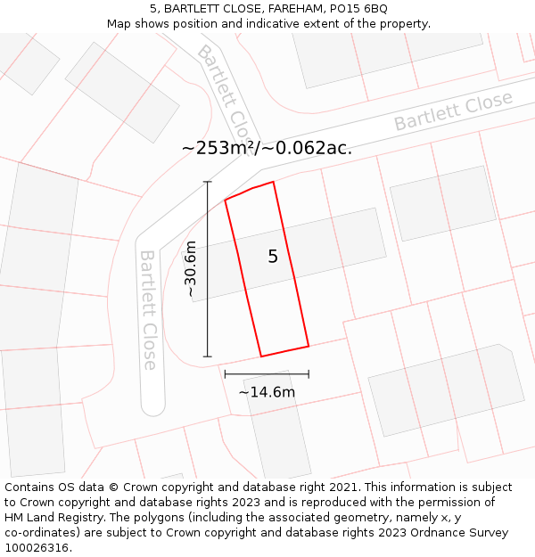 5, BARTLETT CLOSE, FAREHAM, PO15 6BQ: Plot and title map