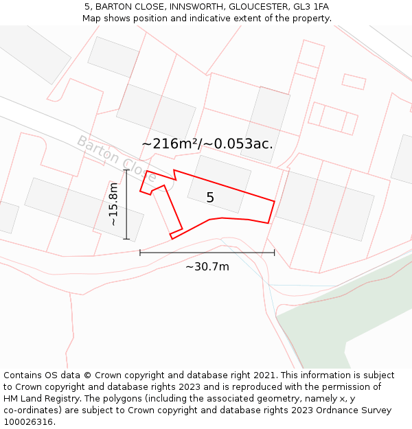 5, BARTON CLOSE, INNSWORTH, GLOUCESTER, GL3 1FA: Plot and title map