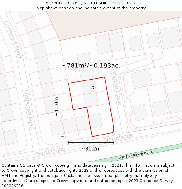 5, BARTON CLOSE, NORTH SHIELDS, NE30 2TG: Plot and title map