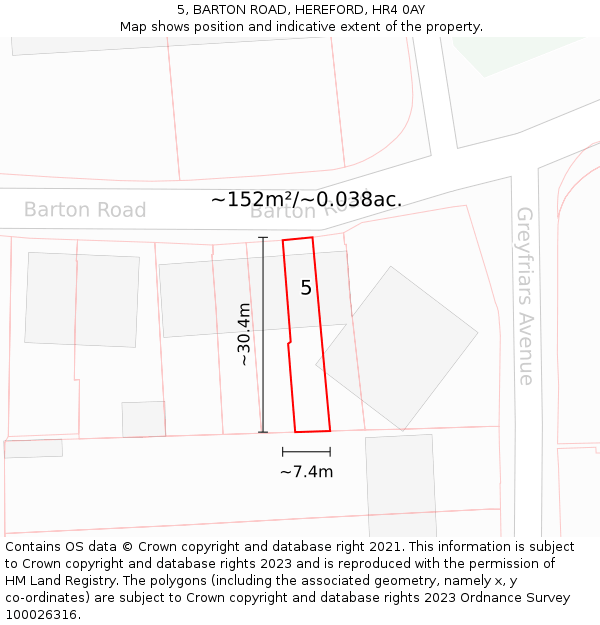 5, BARTON ROAD, HEREFORD, HR4 0AY: Plot and title map