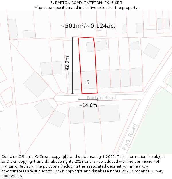 5, BARTON ROAD, TIVERTON, EX16 6BB: Plot and title map