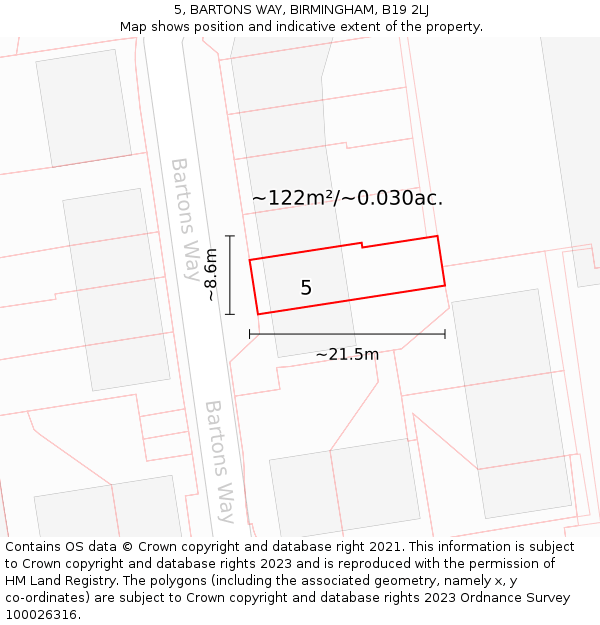 5, BARTONS WAY, BIRMINGHAM, B19 2LJ: Plot and title map