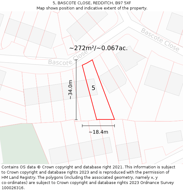 5, BASCOTE CLOSE, REDDITCH, B97 5XF: Plot and title map
