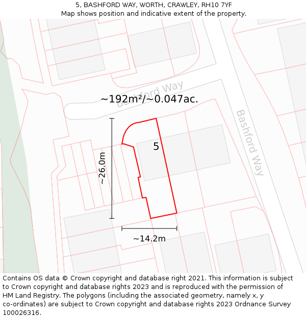 5, BASHFORD WAY, WORTH, CRAWLEY, RH10 7YF: Plot and title map