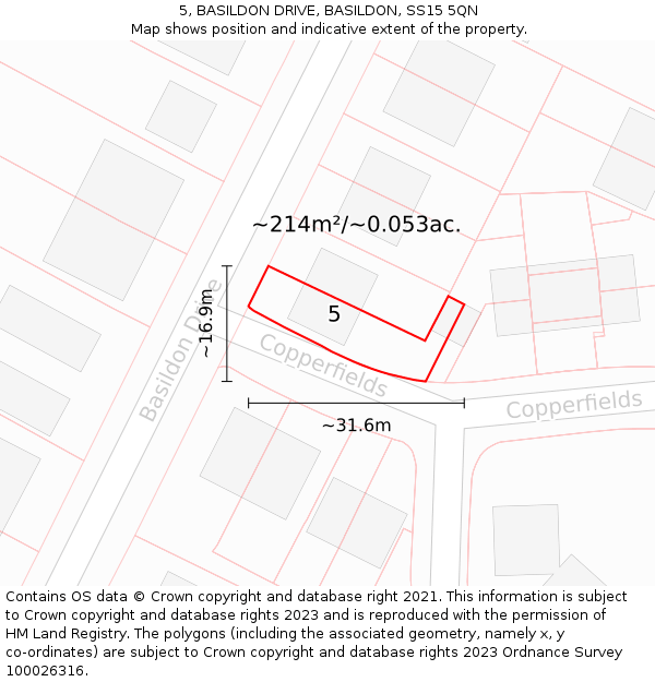 5, BASILDON DRIVE, BASILDON, SS15 5QN: Plot and title map