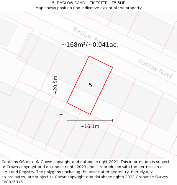 5, BASLOW ROAD, LEICESTER, LE5 5HE: Plot and title map