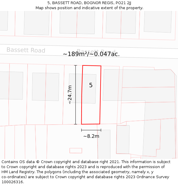 5, BASSETT ROAD, BOGNOR REGIS, PO21 2JJ: Plot and title map
