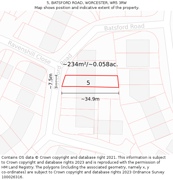 5, BATSFORD ROAD, WORCESTER, WR5 3RW: Plot and title map