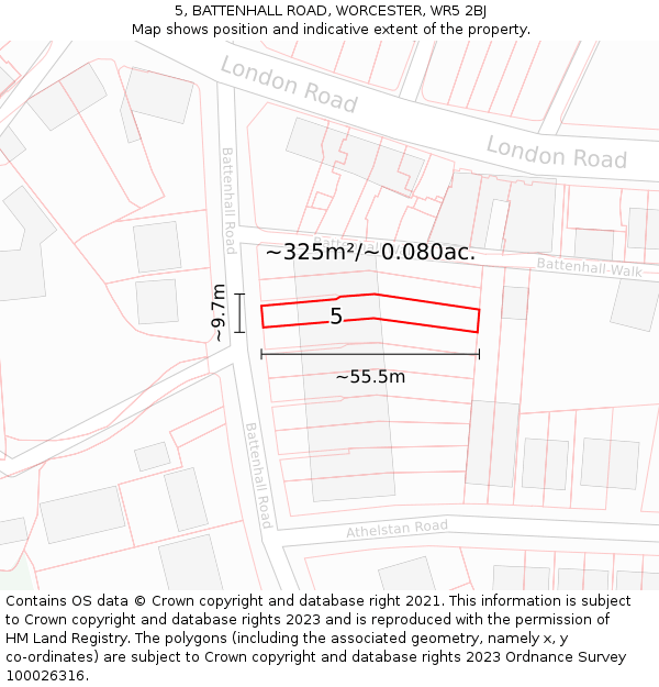 5, BATTENHALL ROAD, WORCESTER, WR5 2BJ: Plot and title map