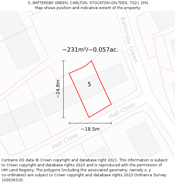 5, BATTERSBY GREEN, CARLTON, STOCKTON-ON-TEES, TS21 1PN: Plot and title map