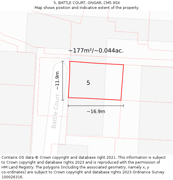 5, BATTLE COURT, ONGAR, CM5 9SX: Plot and title map