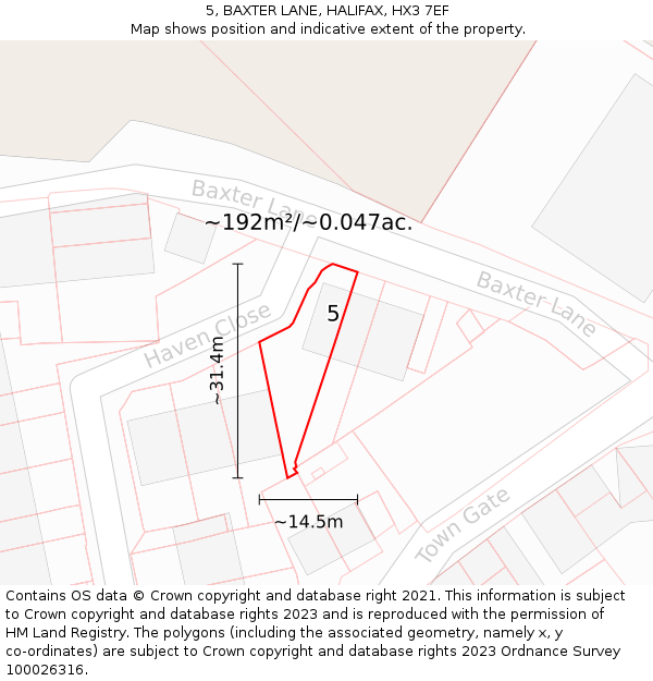 5, BAXTER LANE, HALIFAX, HX3 7EF: Plot and title map