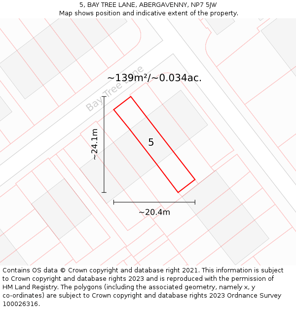 5, BAY TREE LANE, ABERGAVENNY, NP7 5JW: Plot and title map
