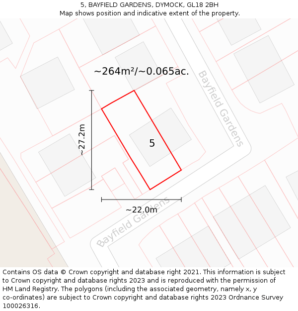 5, BAYFIELD GARDENS, DYMOCK, GL18 2BH: Plot and title map