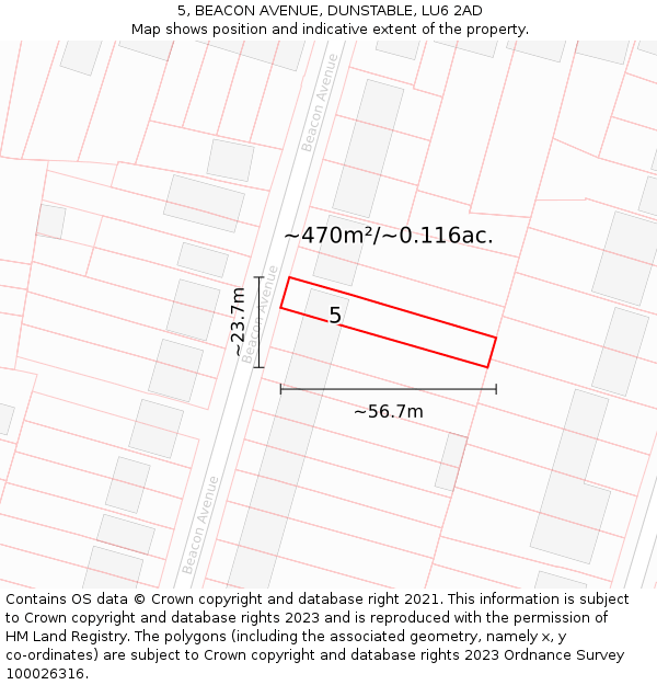 5, BEACON AVENUE, DUNSTABLE, LU6 2AD: Plot and title map