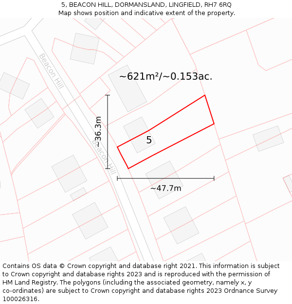 5, BEACON HILL, DORMANSLAND, LINGFIELD, RH7 6RQ: Plot and title map