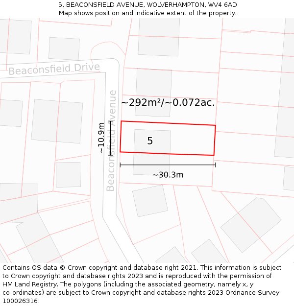 5, BEACONSFIELD AVENUE, WOLVERHAMPTON, WV4 6AD: Plot and title map