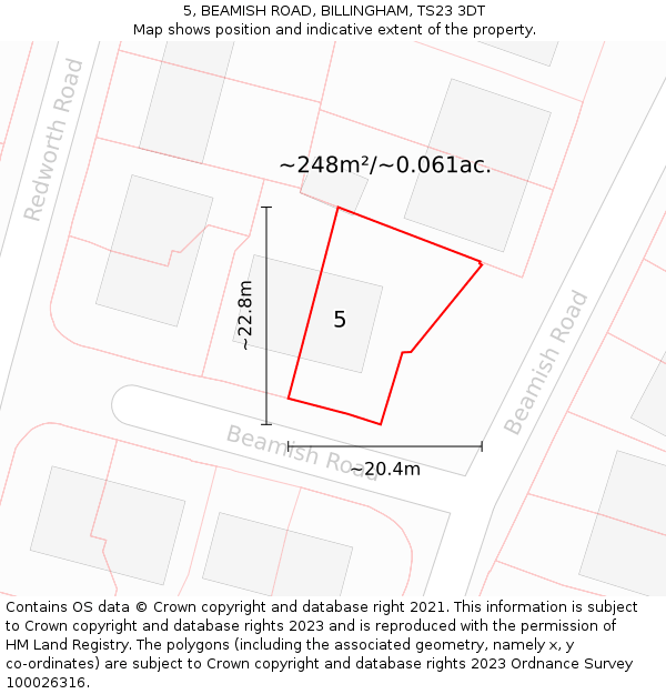 5, BEAMISH ROAD, BILLINGHAM, TS23 3DT: Plot and title map