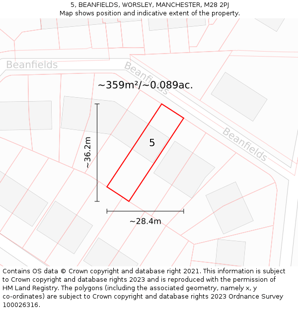 5, BEANFIELDS, WORSLEY, MANCHESTER, M28 2PJ: Plot and title map