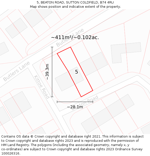 5, BEATON ROAD, SUTTON COLDFIELD, B74 4RU: Plot and title map