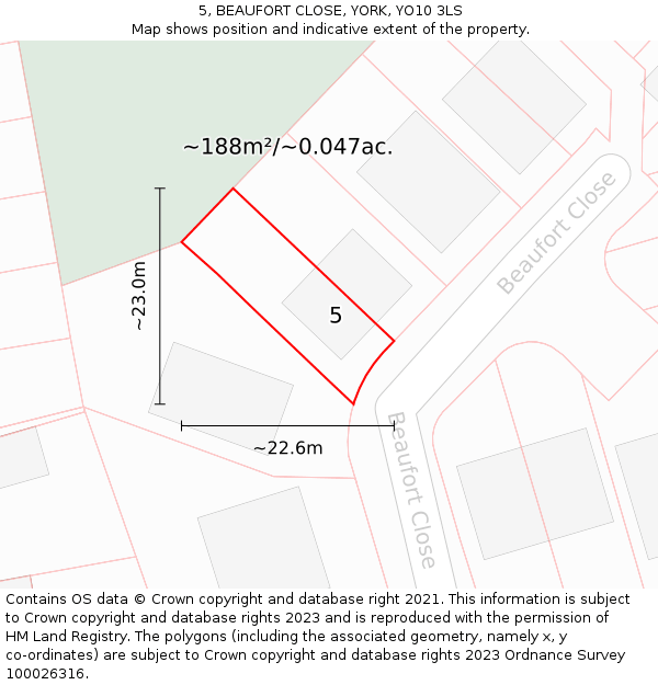 5, BEAUFORT CLOSE, YORK, YO10 3LS: Plot and title map
