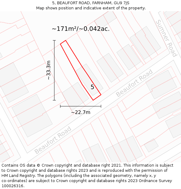 5, BEAUFORT ROAD, FARNHAM, GU9 7JS: Plot and title map