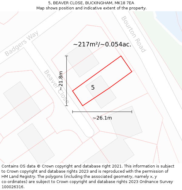 5, BEAVER CLOSE, BUCKINGHAM, MK18 7EA: Plot and title map