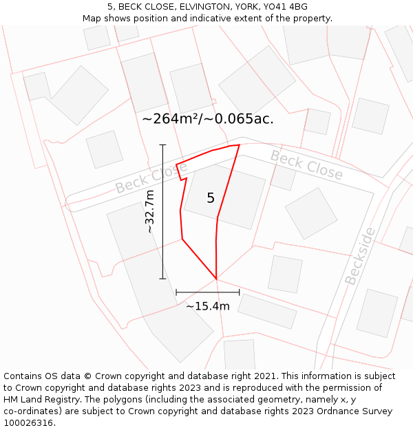 5, BECK CLOSE, ELVINGTON, YORK, YO41 4BG: Plot and title map