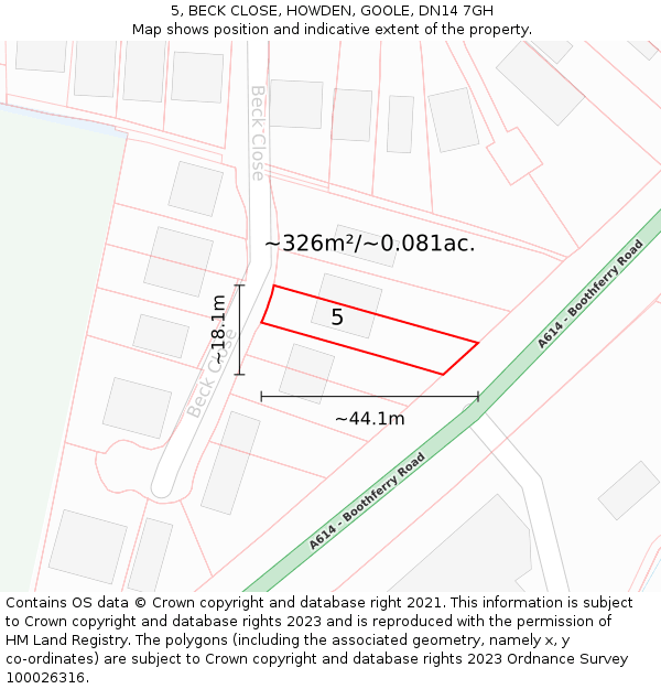 5, BECK CLOSE, HOWDEN, GOOLE, DN14 7GH: Plot and title map