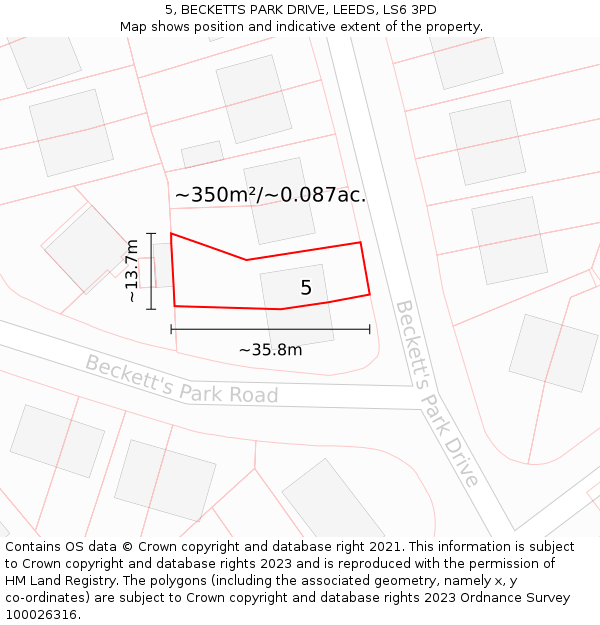 5, BECKETTS PARK DRIVE, LEEDS, LS6 3PD: Plot and title map