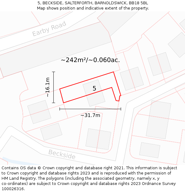 5, BECKSIDE, SALTERFORTH, BARNOLDSWICK, BB18 5BL: Plot and title map