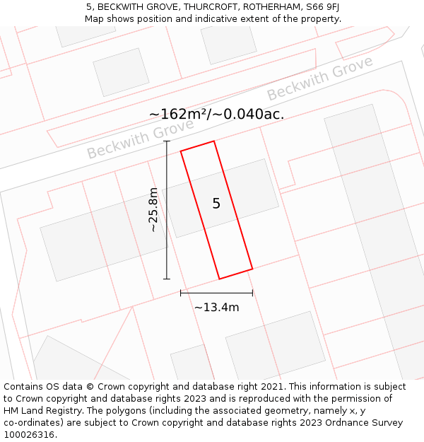 5, BECKWITH GROVE, THURCROFT, ROTHERHAM, S66 9FJ: Plot and title map