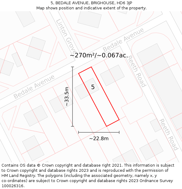 5, BEDALE AVENUE, BRIGHOUSE, HD6 3JP: Plot and title map