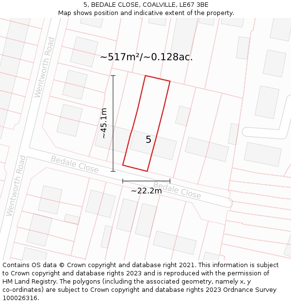 5, BEDALE CLOSE, COALVILLE, LE67 3BE: Plot and title map