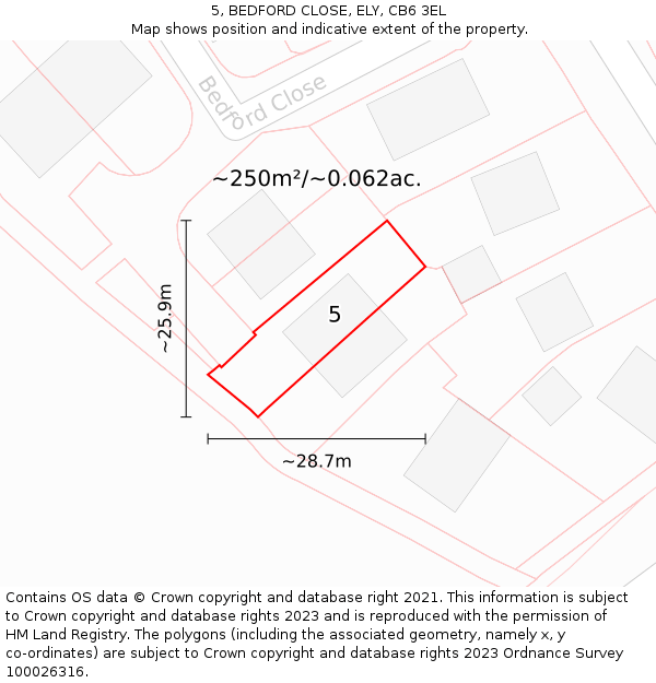 5, BEDFORD CLOSE, ELY, CB6 3EL: Plot and title map