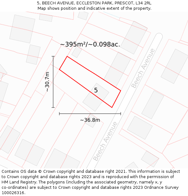 5, BEECH AVENUE, ECCLESTON PARK, PRESCOT, L34 2RL: Plot and title map