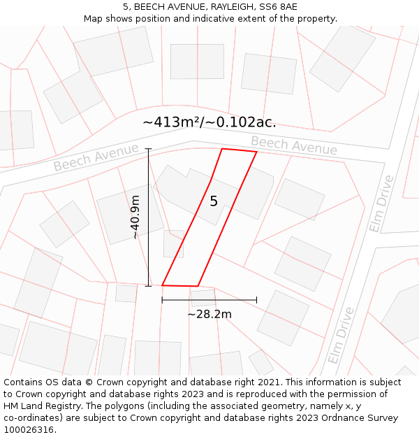 5, BEECH AVENUE, RAYLEIGH, SS6 8AE: Plot and title map