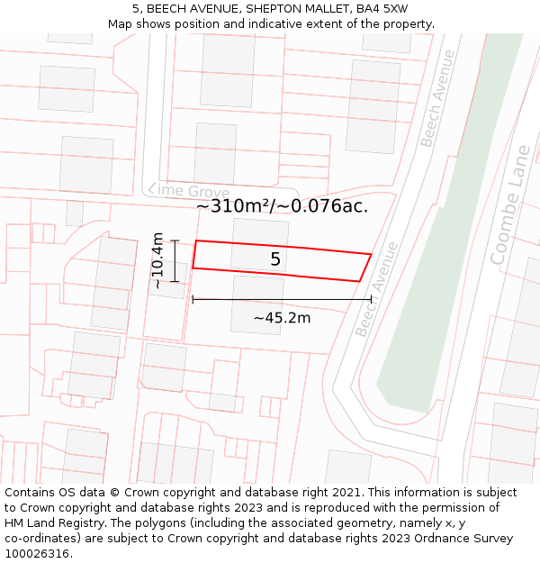 5, BEECH AVENUE, SHEPTON MALLET, BA4 5XW: Plot and title map