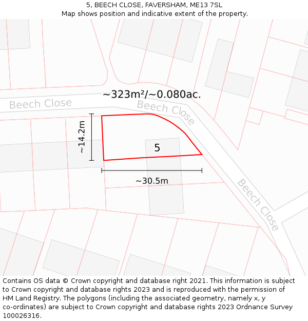 5, BEECH CLOSE, FAVERSHAM, ME13 7SL: Plot and title map