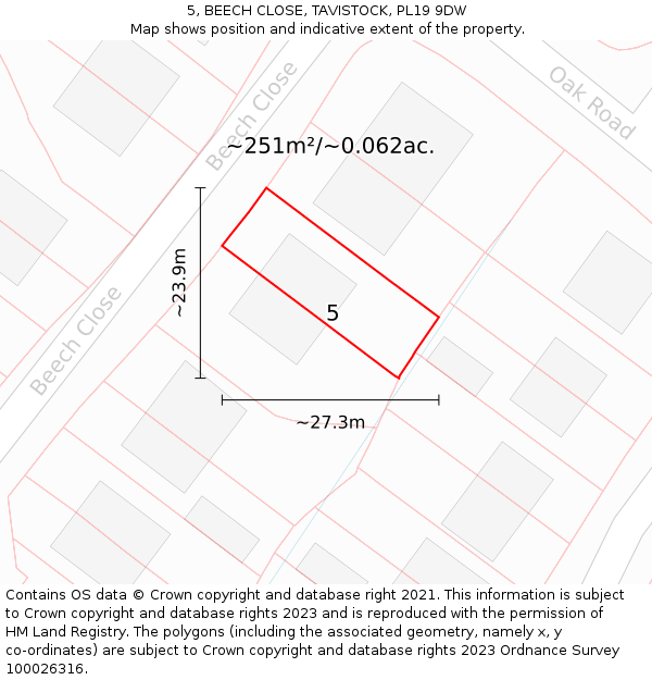 5, BEECH CLOSE, TAVISTOCK, PL19 9DW: Plot and title map