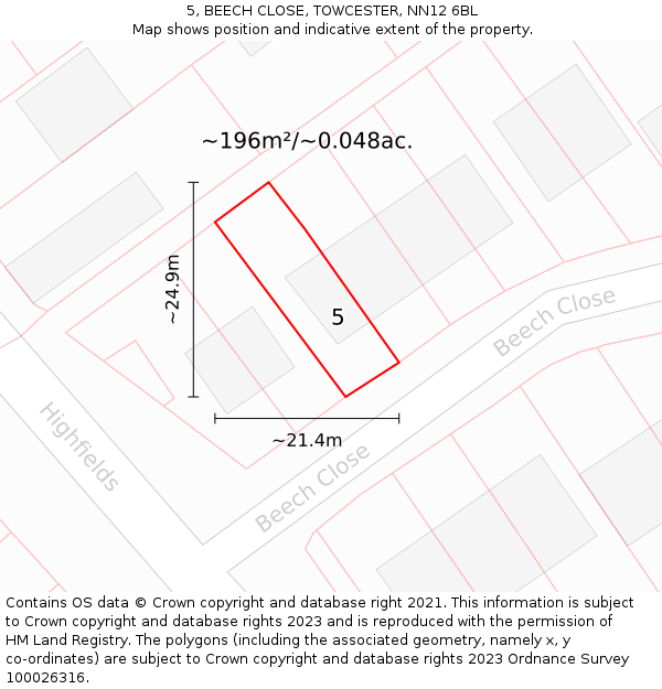5, BEECH CLOSE, TOWCESTER, NN12 6BL: Plot and title map